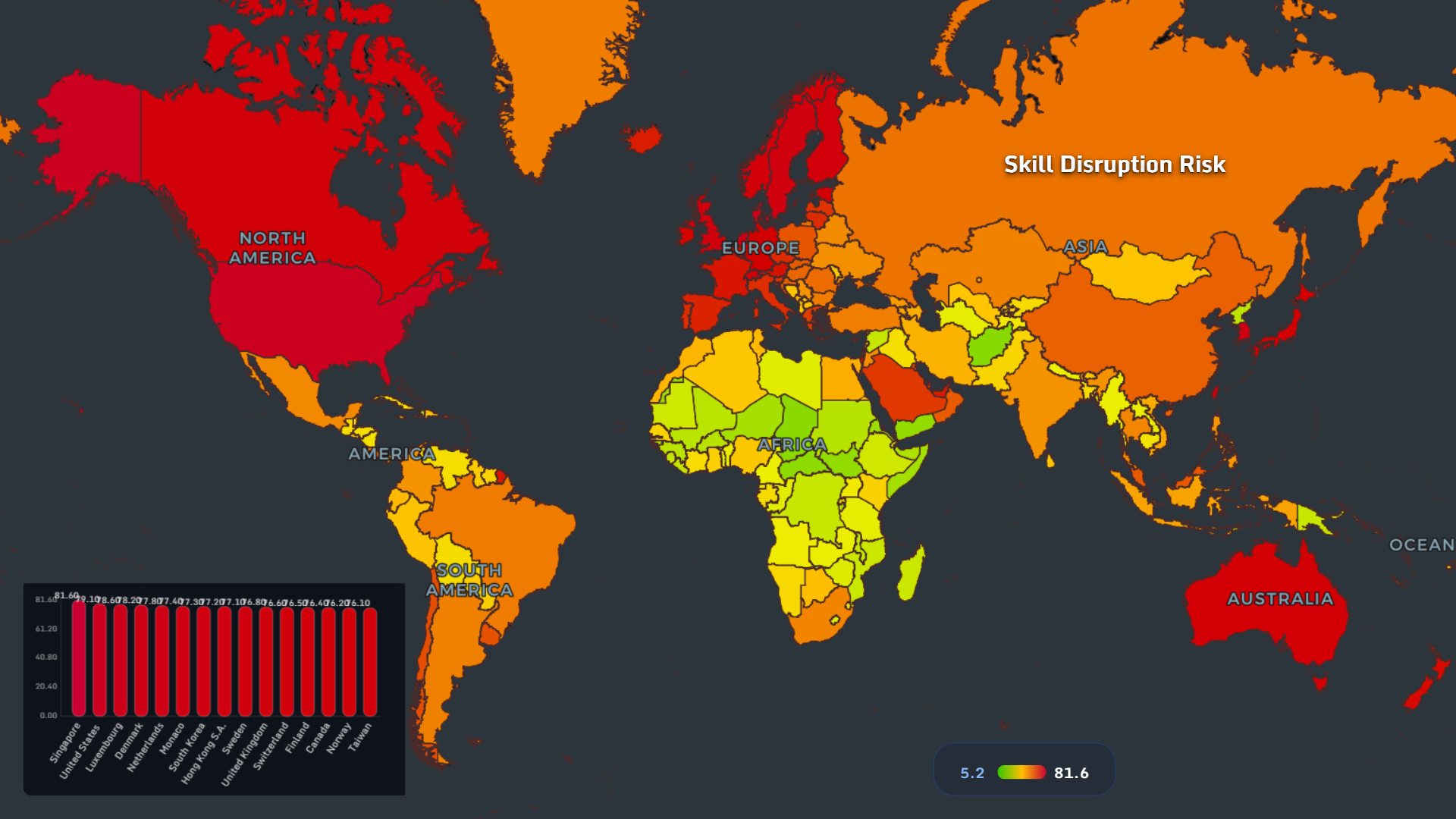 Skill disruption risk by country map